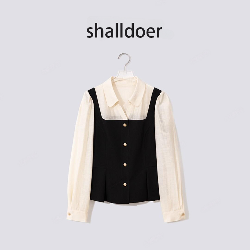 2025早秋季新款设计感假两件排扣长袖衬衫女显瘦时尚百搭长袖上衣