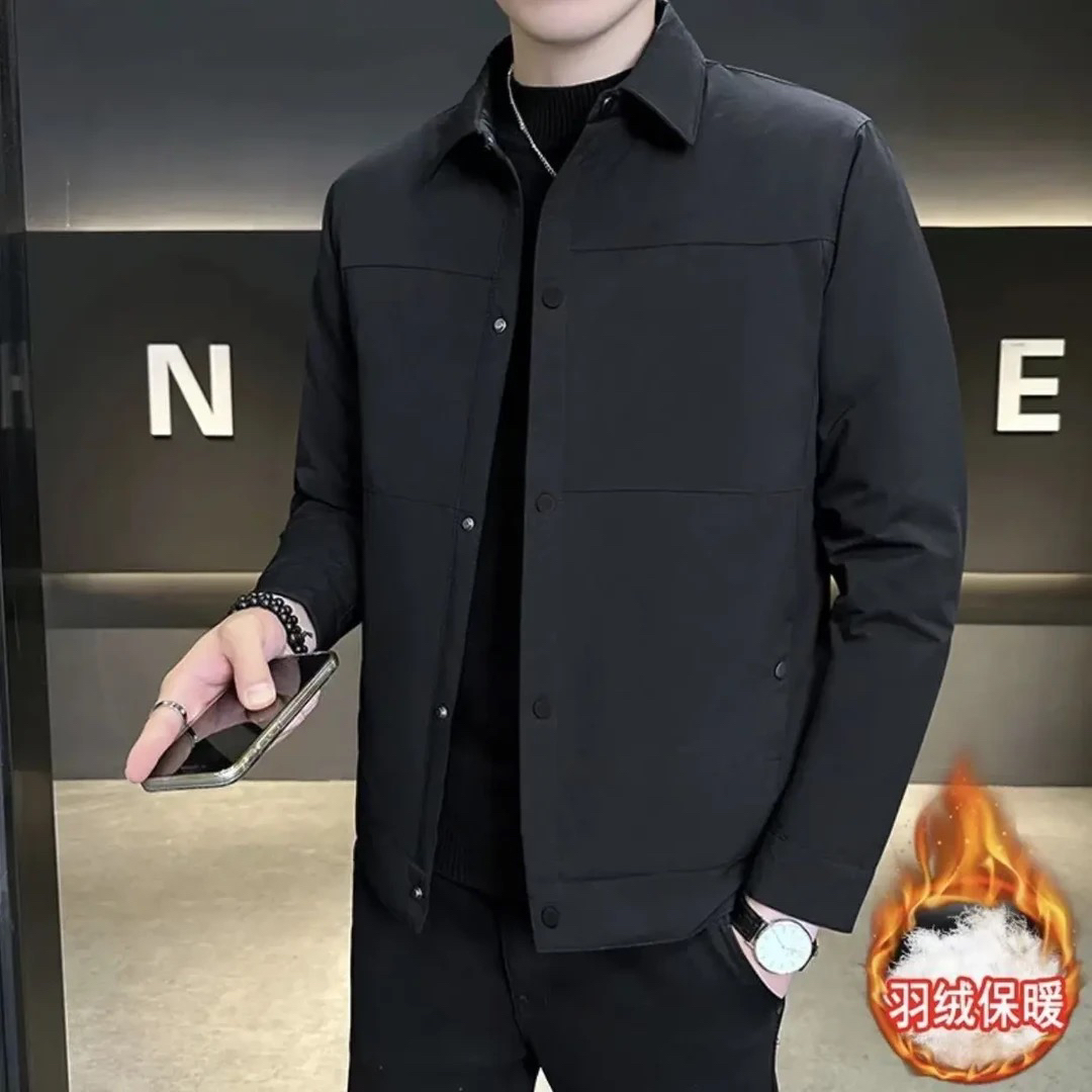 冬季男士翻领新款白鸭绒羽绒服夹克外套男装2025短款潮流百搭上衣