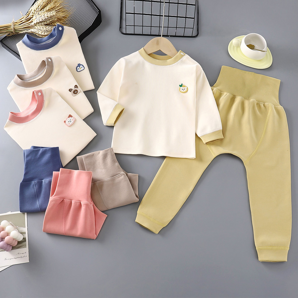 婴儿无骨舒绒棉高腰护肚屁屁裤套装宝宝纯棉秋衣秋裤男女童打底衣