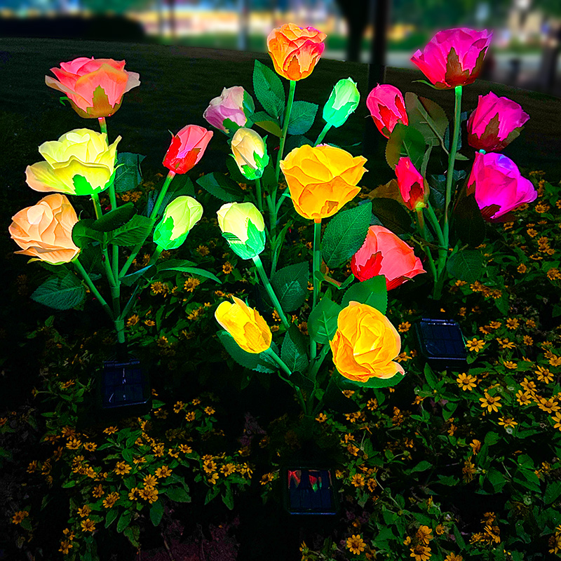 太阳能玫瑰花灯户外防水庭院花园装饰彩灯别墅阳台地插景观草坪灯