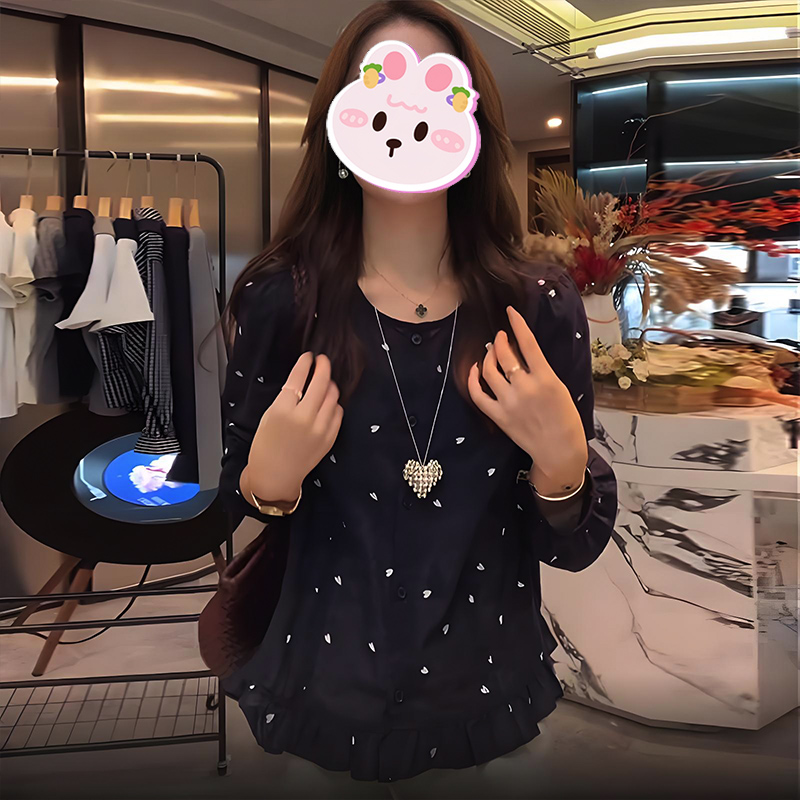 法式气质爱心印花长袖衬衫女2025秋季新款高级感轻奢减龄洋气上衣