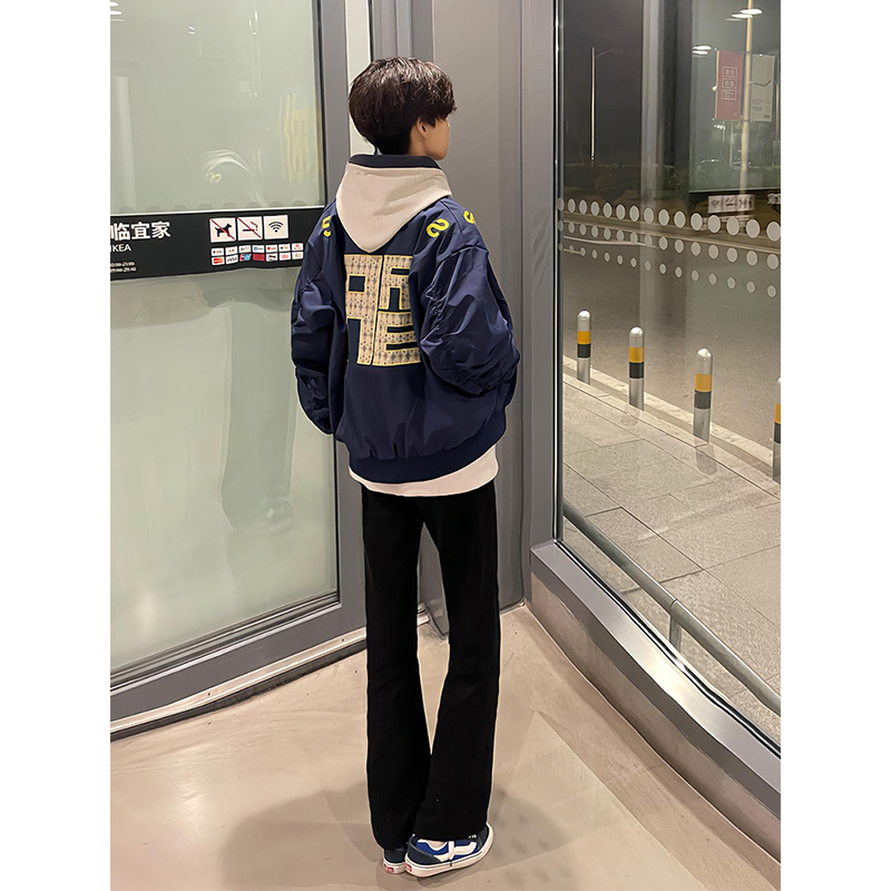 黑色加绒牛仔裤男款秋冬直筒弯刀裤子美式高街vibe修身显瘦微喇裤