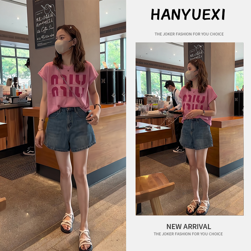 夏季一整套女装2025新款韩版时尚气质减龄短袖上衣牛仔短裤两件套