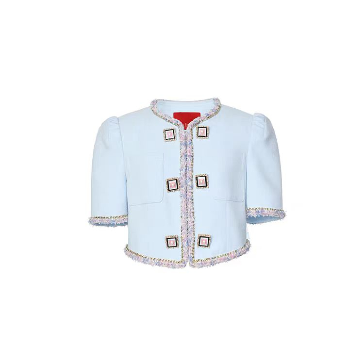 LeFame/拉飞姆2024夏新品粗花呢织带金属扣箱型外套LF24X61SC066