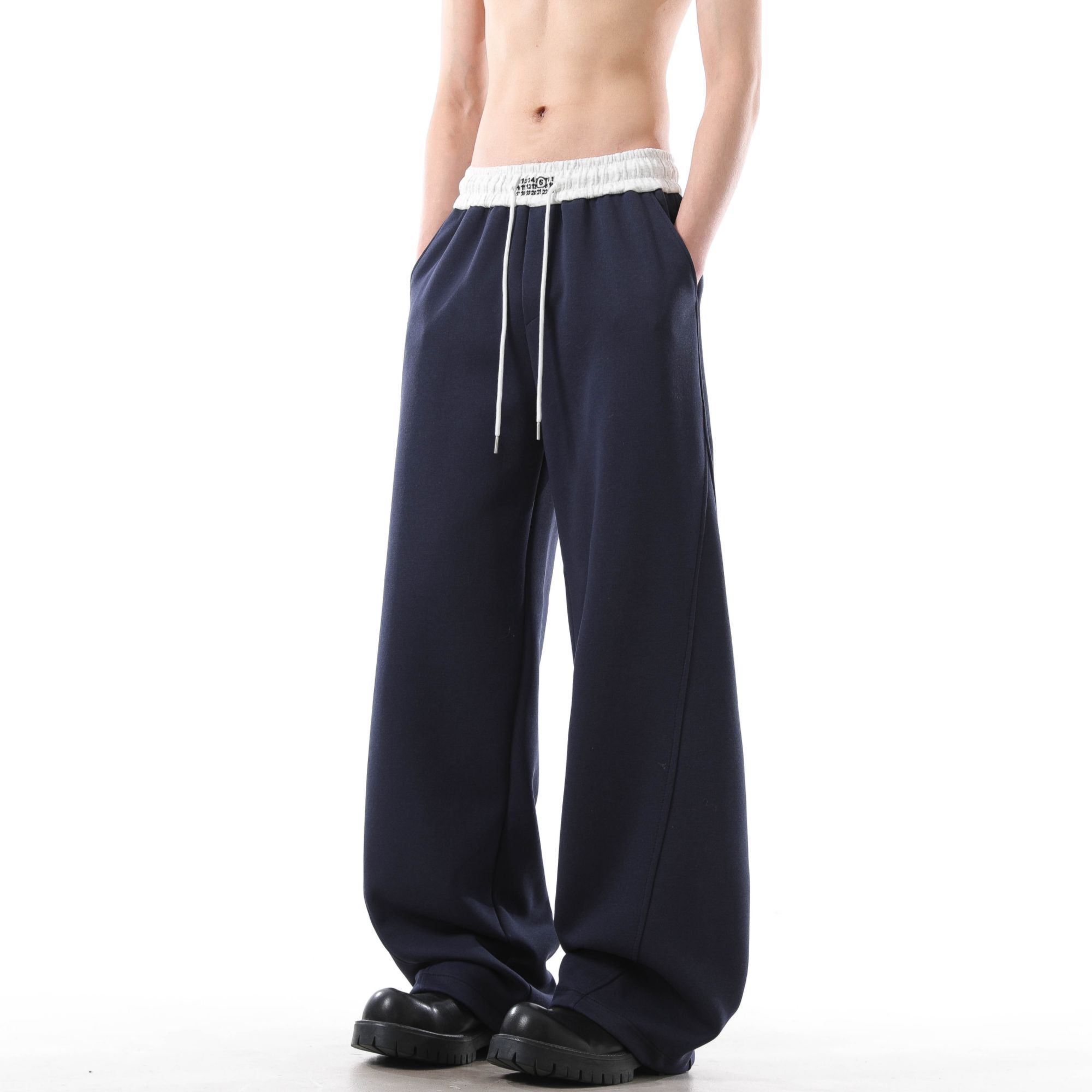 LUCKTALE美式藏青色秋冬季加绒加厚休闲运动卫裤男女情侣休闲长裤