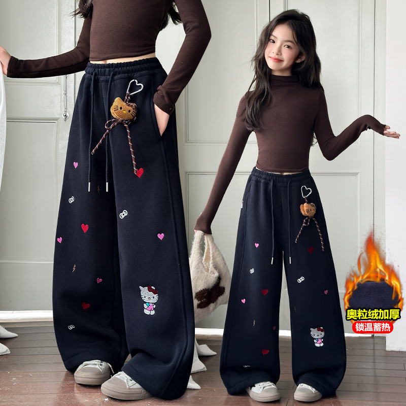 女童加绒一体绒卫裤秋冬2025新款儿童加厚裤子女孩大童冬季运动裤