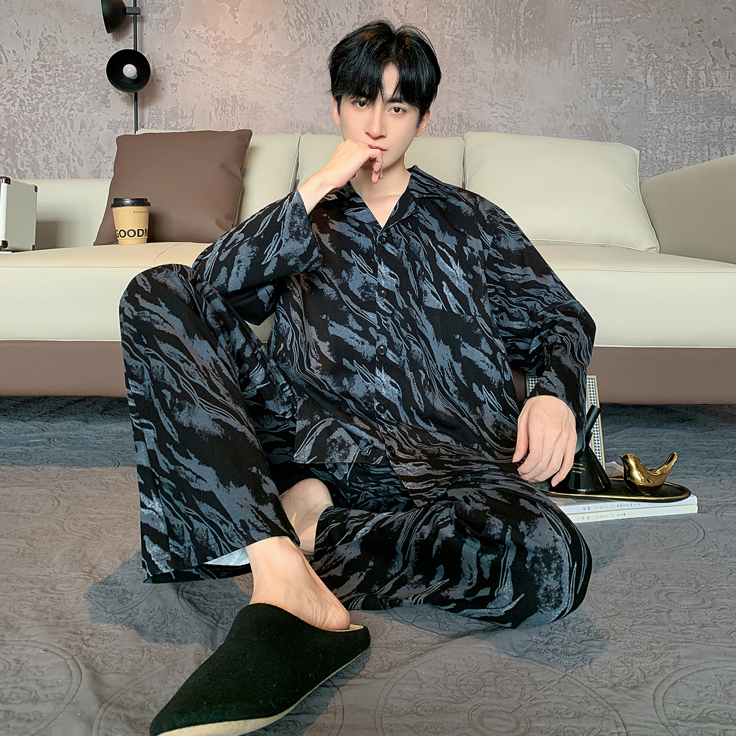 【专柜高档】新款男士2025休闲时尚睡衣秋季宽松可居家可外穿睡衣