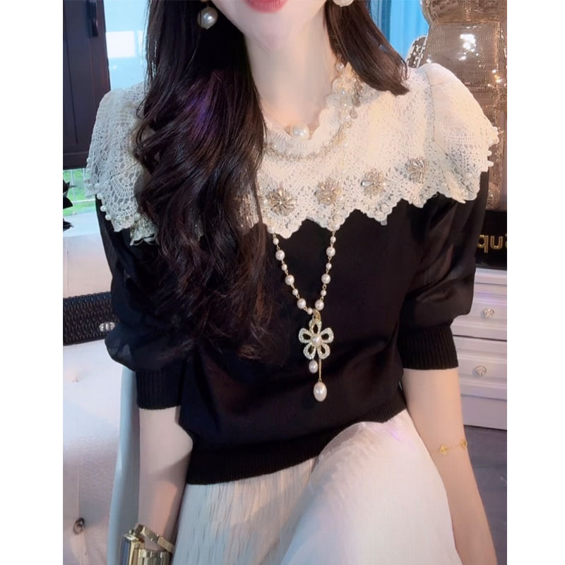 设计感重工钉珠蕾丝拼接长袖针织衫女士2025秋季新款气质小众上衣