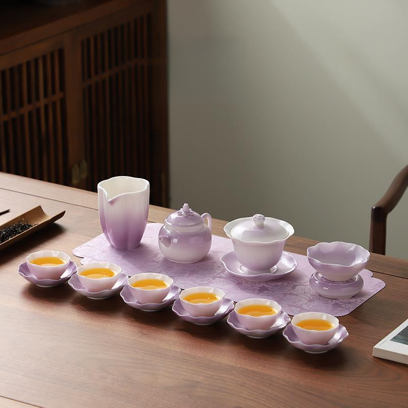 2025年新款渐变紫色功夫茶具套装家用女性茶杯茶壶盖碗送礼送闺蜜