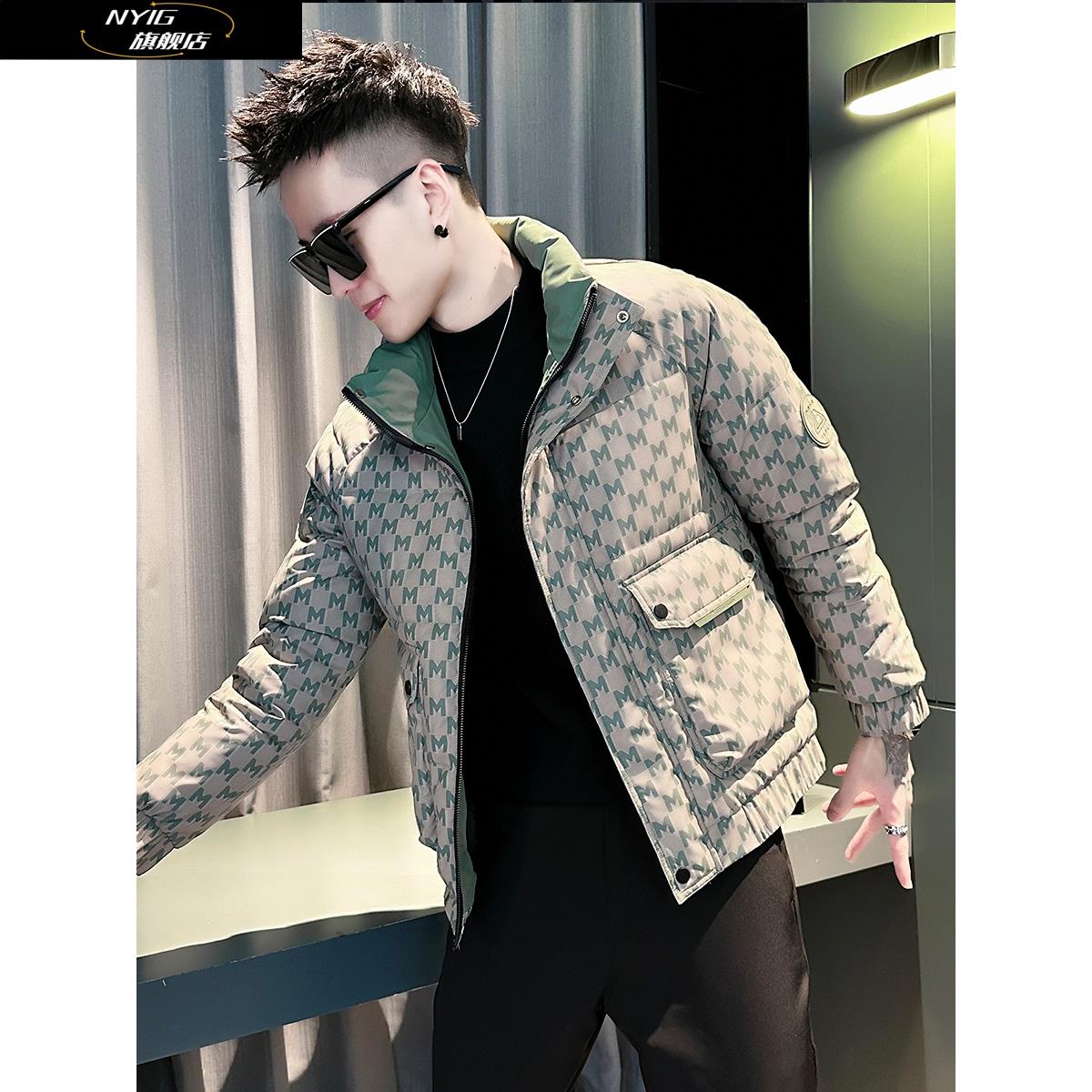 NYIG印花羽绒服男士高端新潮品牌棉衣2025新款棉衣加厚保暖棉衣