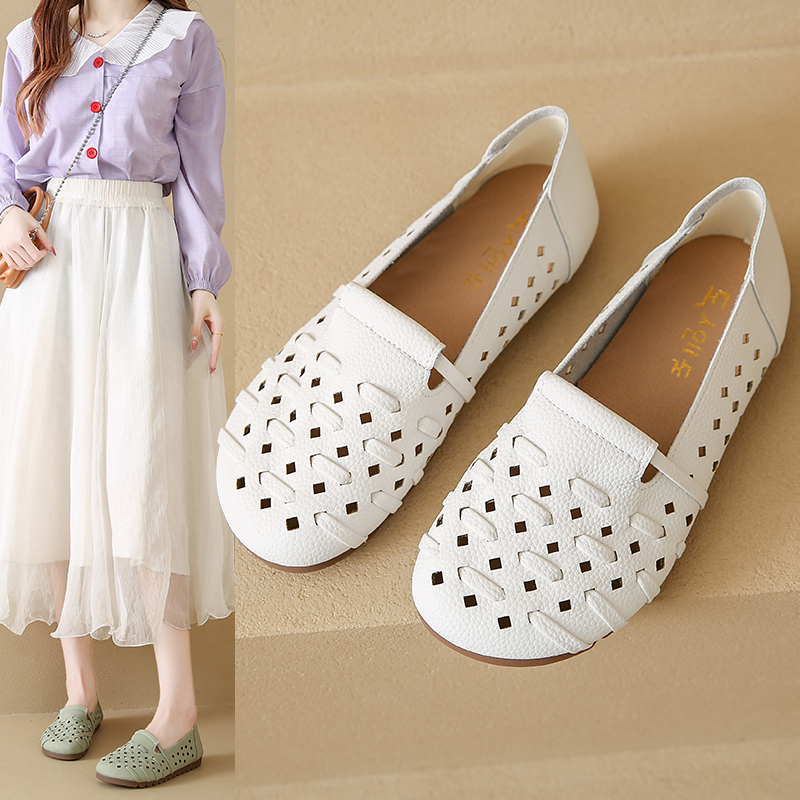 撤柜断色断码2025夏季镂空薄款透气夏季休闲鞋豆豆鞋软底牛津底