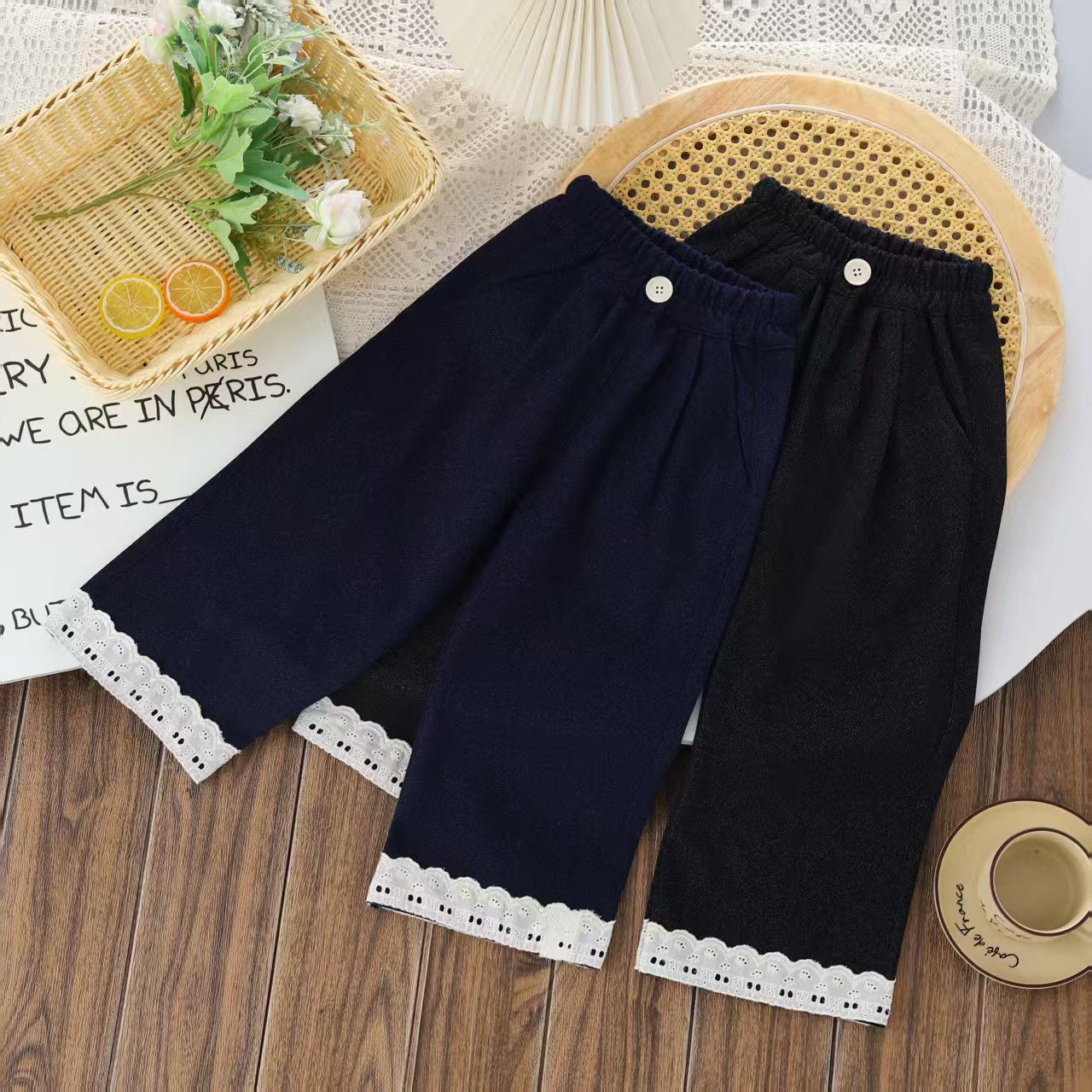 【柚妈童品】女童新款秋冬季韩版蕾丝花边休闲裤时尚百搭
