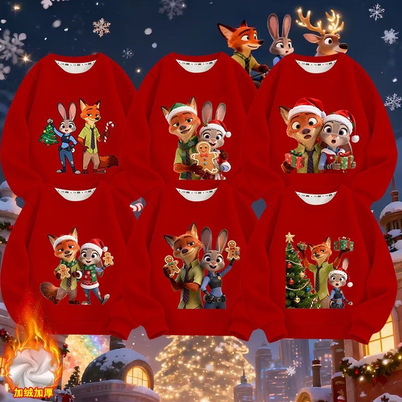 疯狂动物城圣诞节系列男女童冬季加绒卫衣尼克朱迪同款周边上衣潮