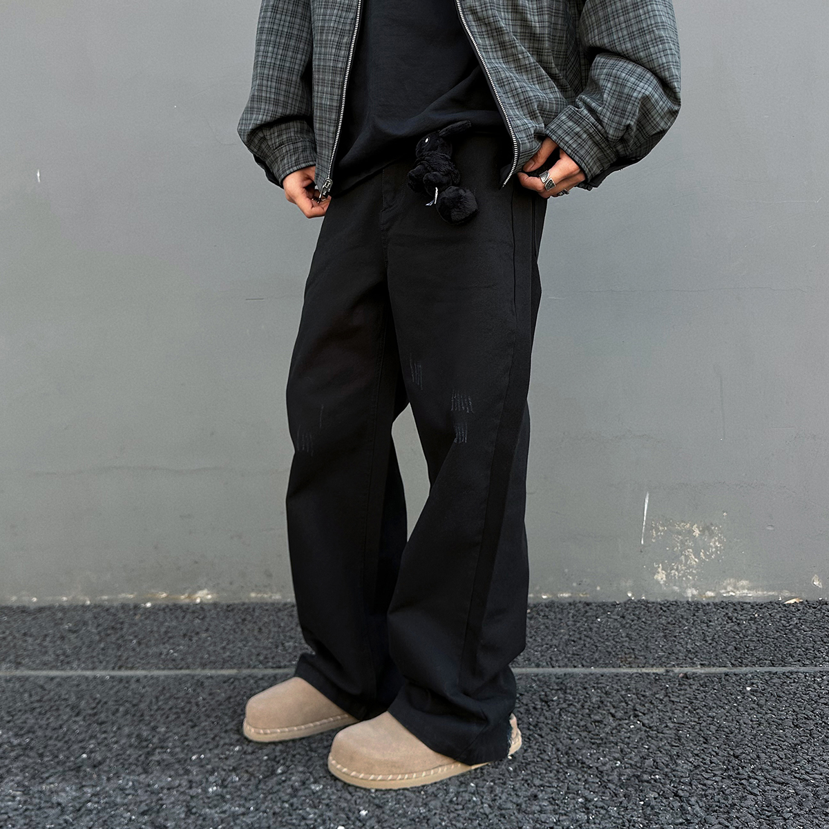 【UNAPS】哈灵顿军布爪痕硬挺cleanfit工装裤男女宽松直筒休闲裤子