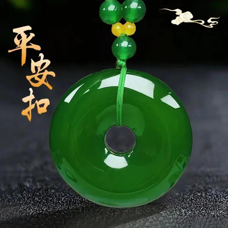 铜合金棉绳项链 中国风帝王绿色平安扣全珠套链优雅毛衣链送妈妈