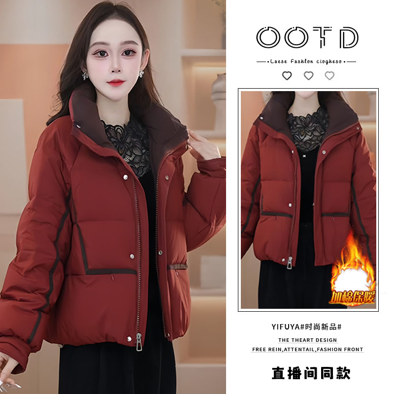 加棉加厚时尚休闲立领棉服女2025年冬季新款胖mm大码遮肉显瘦外套