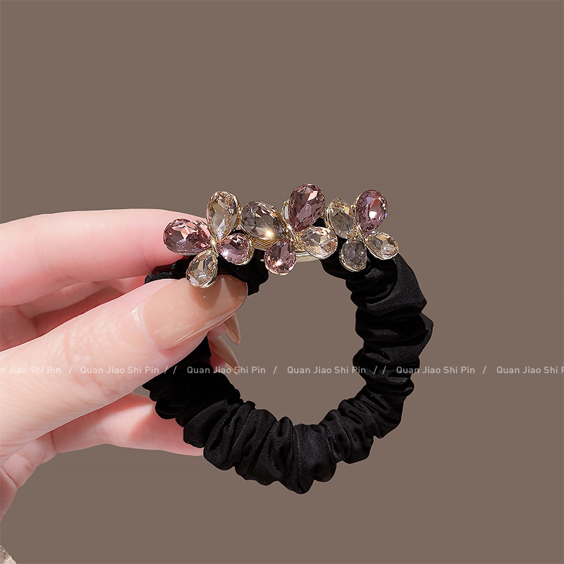 高品质皮筋新款轻奢蝴蝶发圈女镶钻马尾头绳气质精致扎丸子头发绳