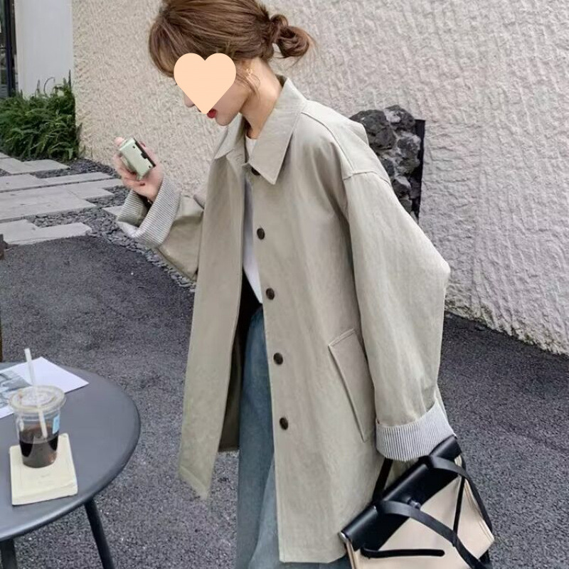 条纹拼接翻领休闲风衣外套女春秋2025新款小个子美式高级感夹克潮