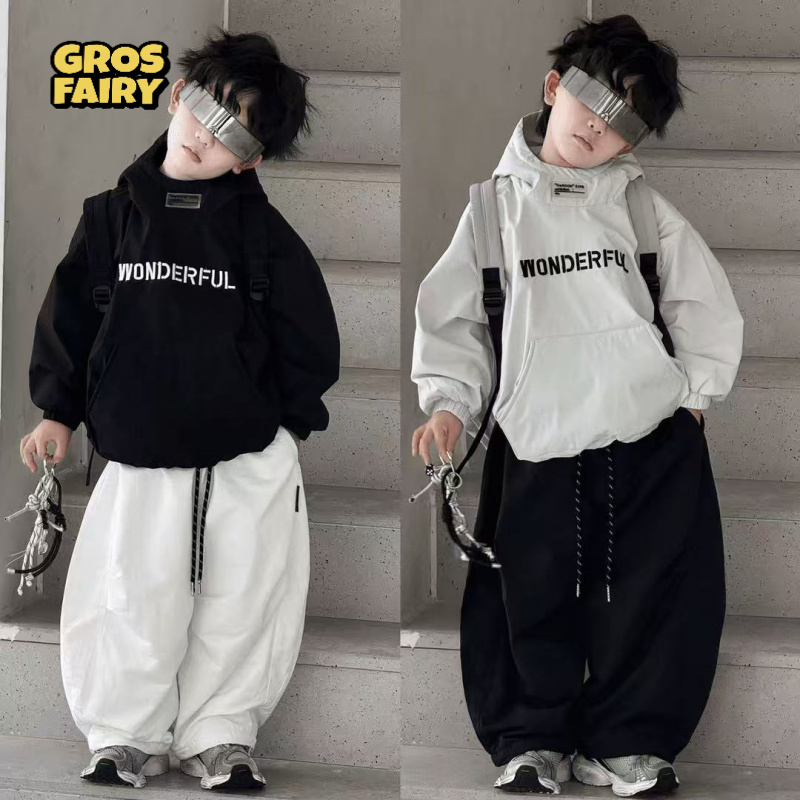 grosfairy男童冬季套装2025新款韩版儿童连帽加绒加厚风衣帅气男