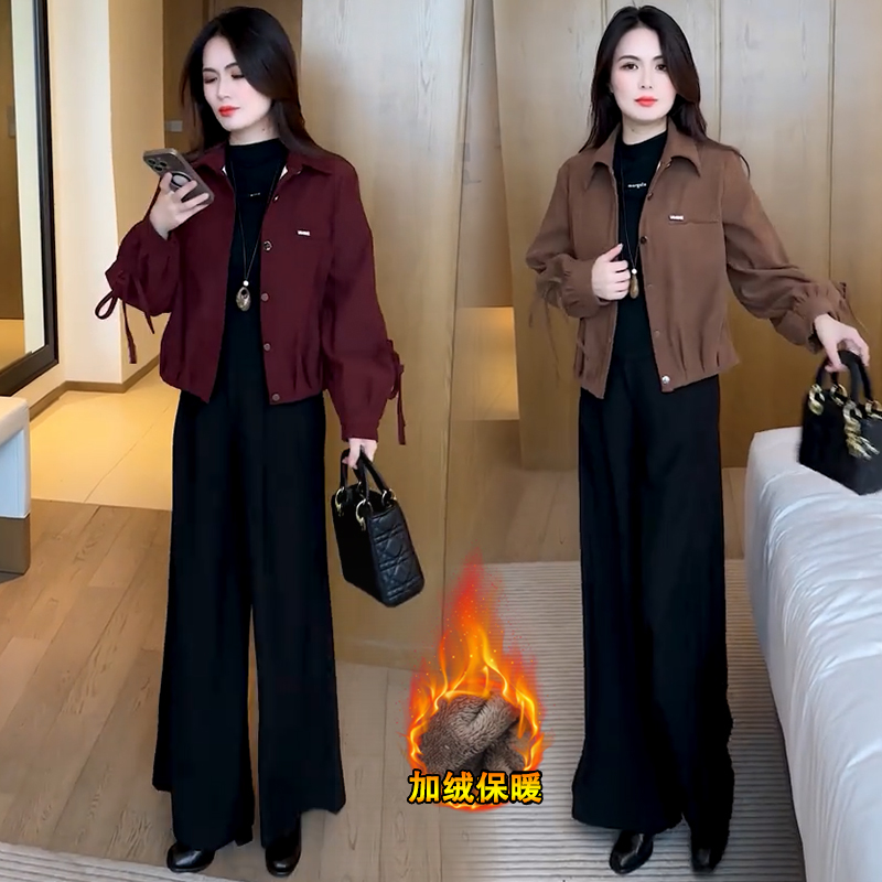 拉夏贝尔时尚休闲加绒加厚短外套2025冬新款洋气宽松显瘦夹克上衣