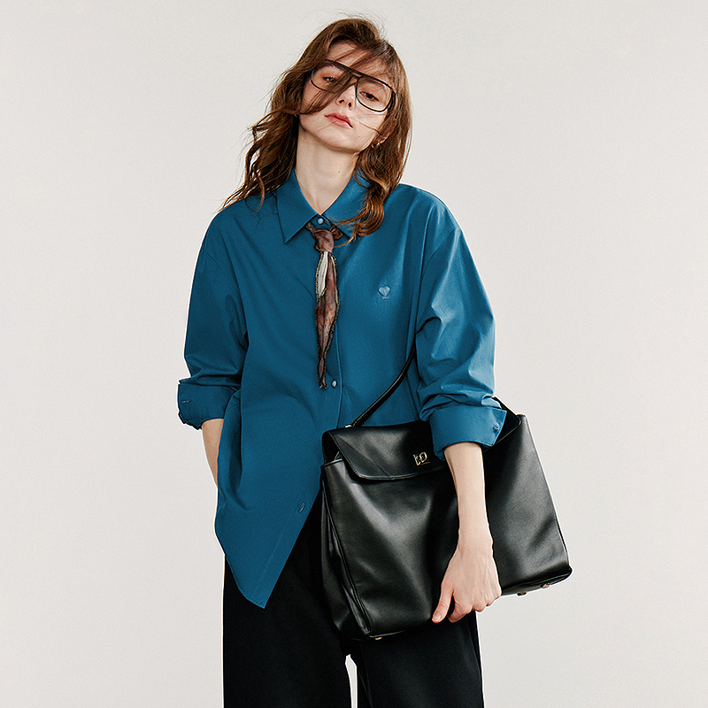 【流光风】初语爱心刺绣衬衫女2025设计感简约时尚百搭纯色纯棉衬衣