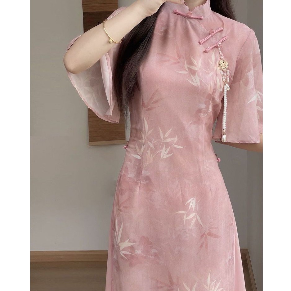 新中式奥黛旗袍2025新款改良年轻款修身显瘦夏季日常少女茶服