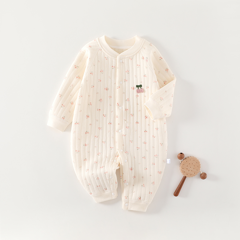 婴儿春秋冬季款保暖夹丝A类无骨新生儿宝宝连体衣男女衣服长袖