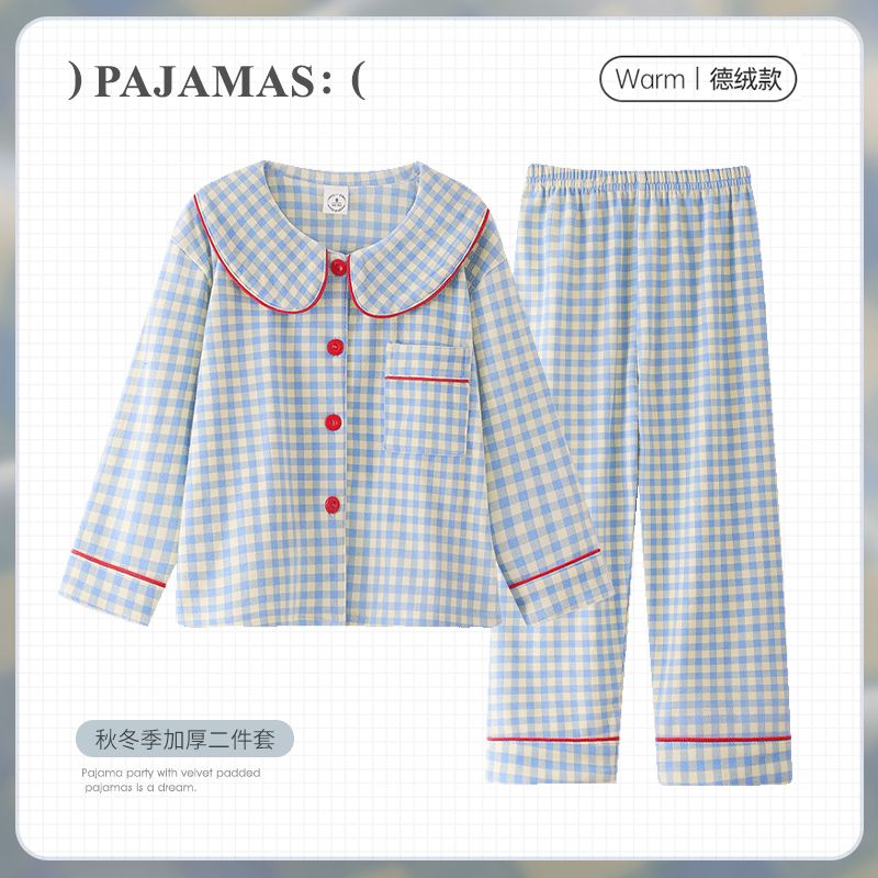 德绒儿童睡衣女秋冬季2025新款长袖春秋女童海岛绒加厚女孩家居服