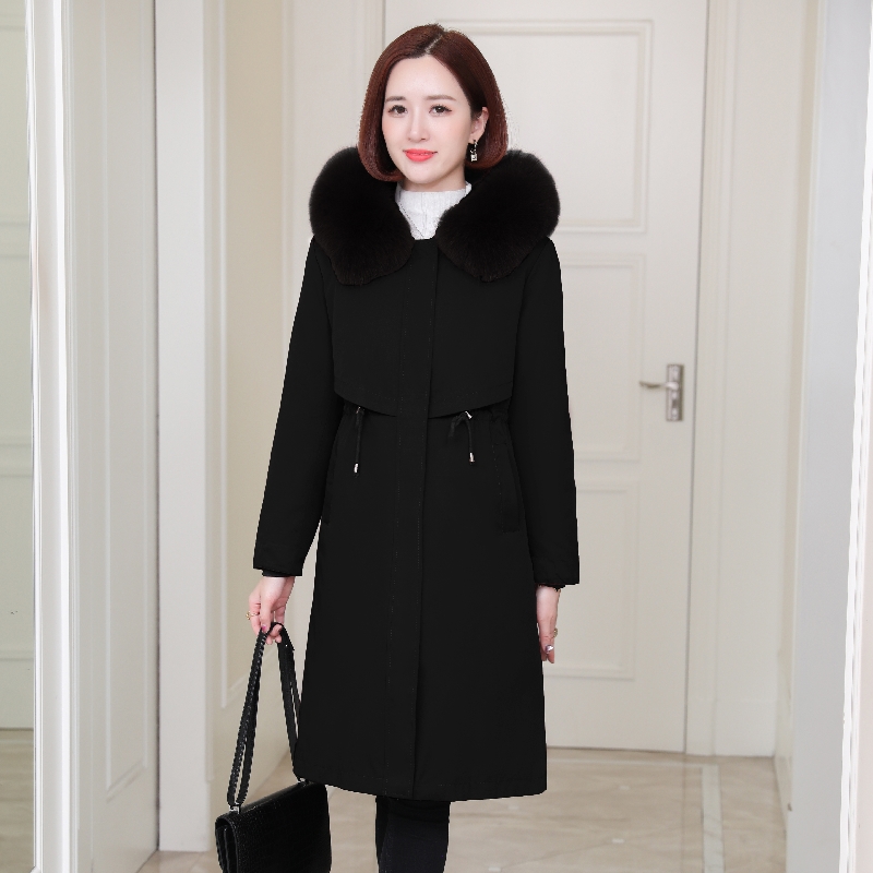 海宁派克服2025新款爆款真毛可拆卸内胆保暖兔皮毛外套女冬中长款