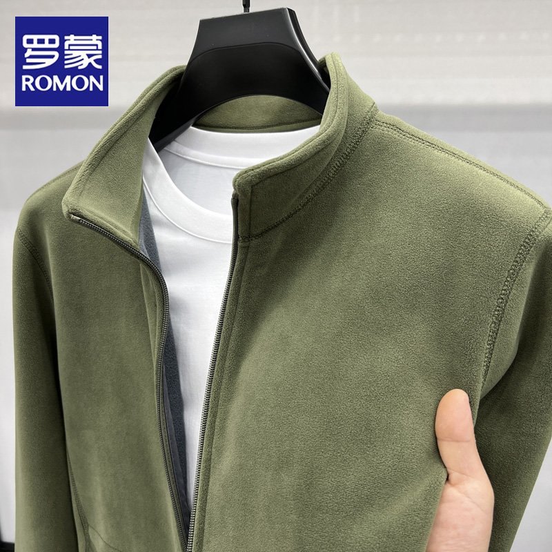 罗蒙秋冬季新款奥粒绒长袖夹克男士时尚休闲立领抓绒开衫外套上衣