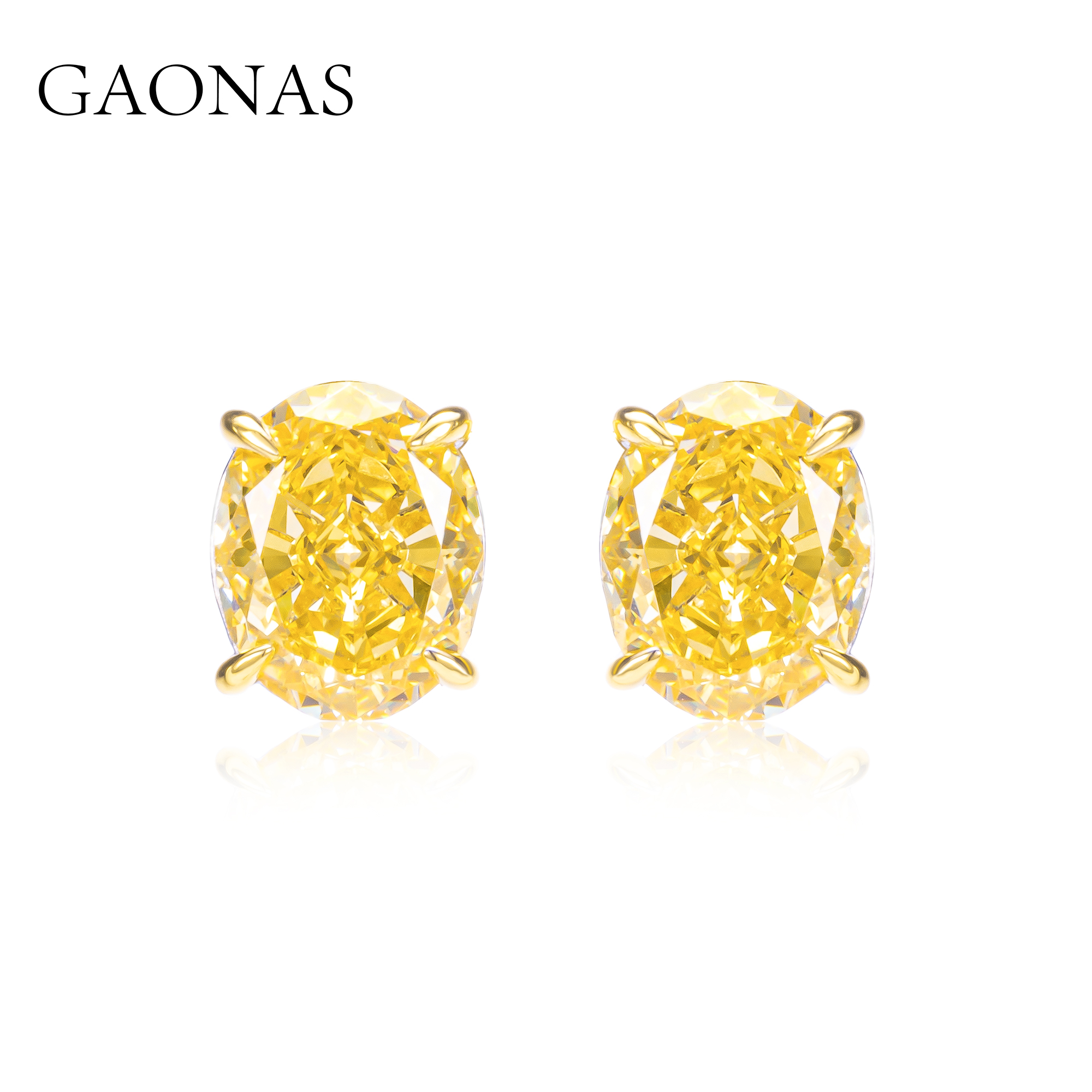 GAONAS 925银合成锆石耳饰 经典蛋形5ct贵气时尚黄色耳钉 11381EY