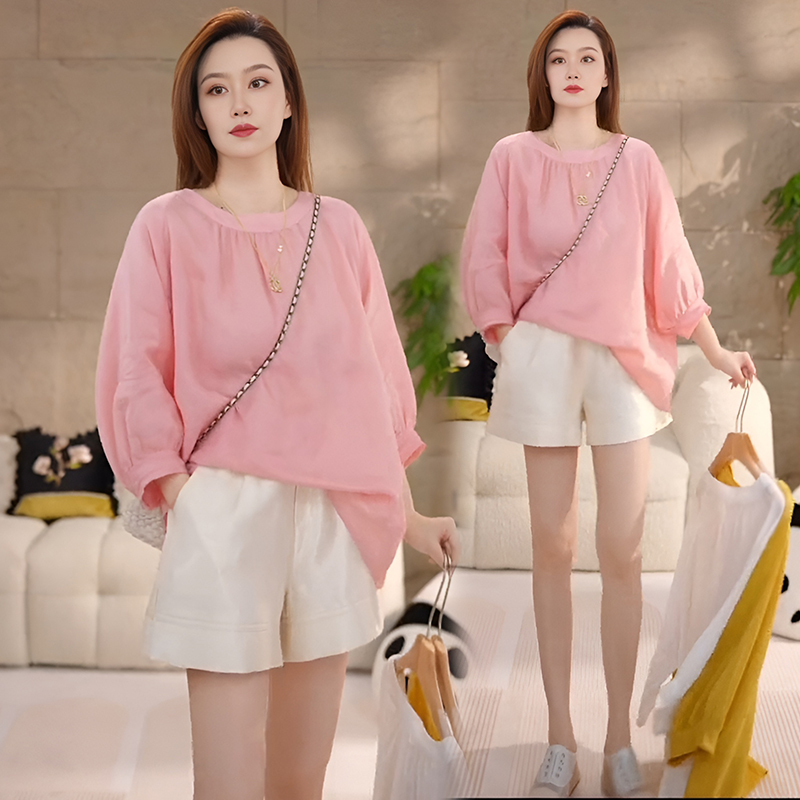 2025夏季文艺休闲减龄套头衬衫泡泡袖温柔日系夏季露肩拼接衬衫