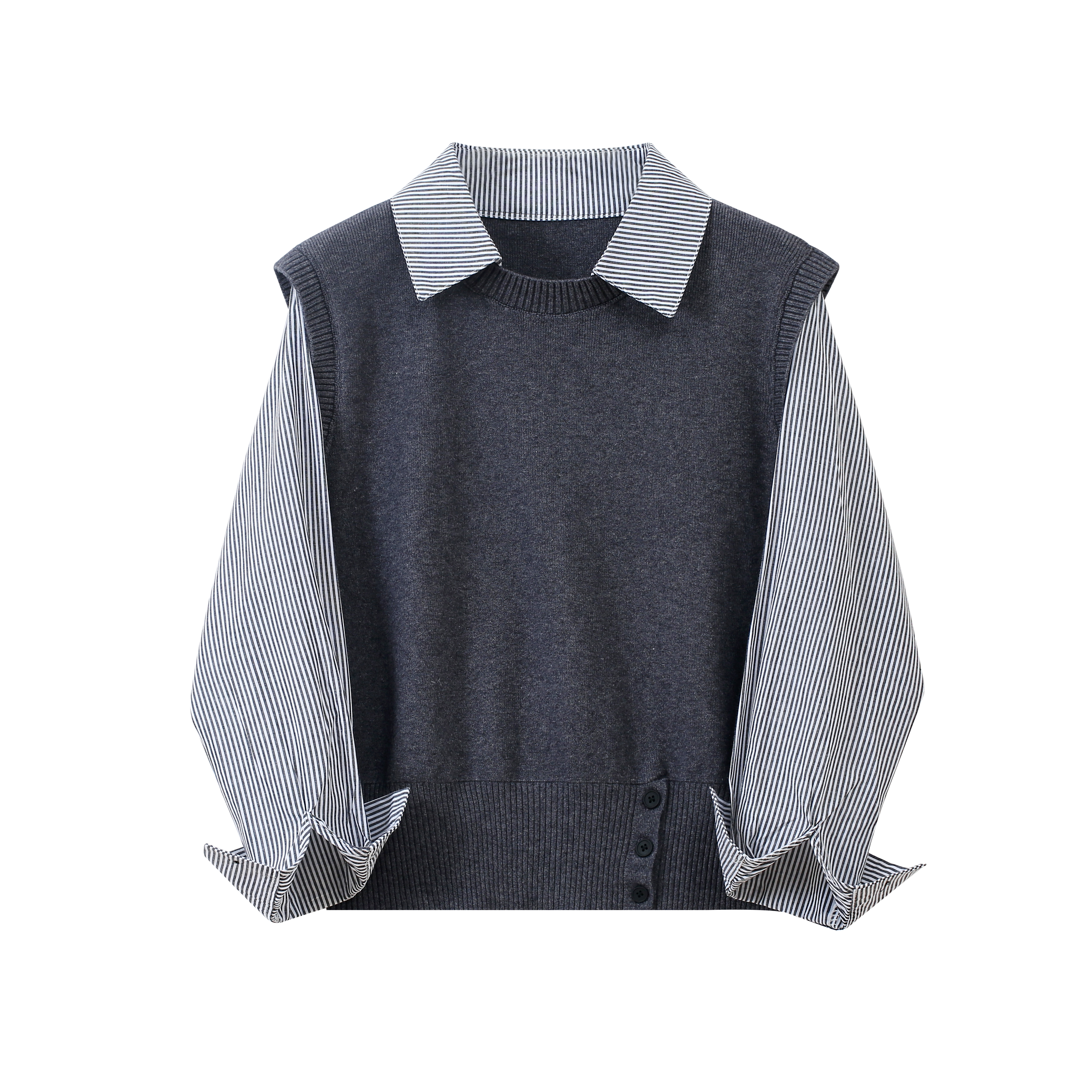 高级感气质慵懒洋气拼接衬衫法式假两件韩版复古休闲显瘦秋