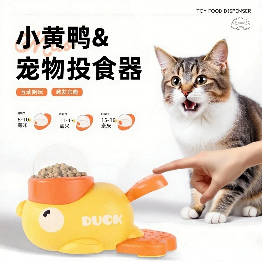 猫咪零食自动喂食器猫玩具自嗨解闷逗猫棒带宠物小黄鸭漏食玩具