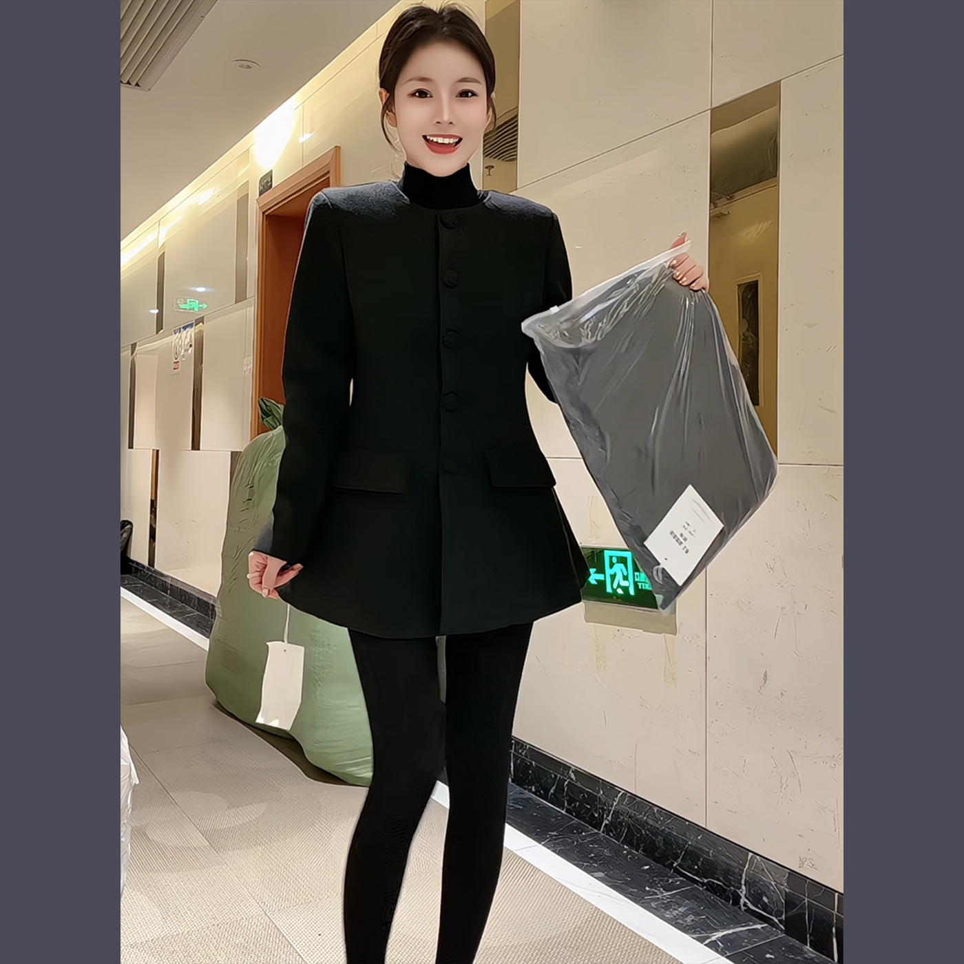 韩系复古短款毛呢西装外套女秋冬小个子夹棉加厚气质收腰呢子大衣