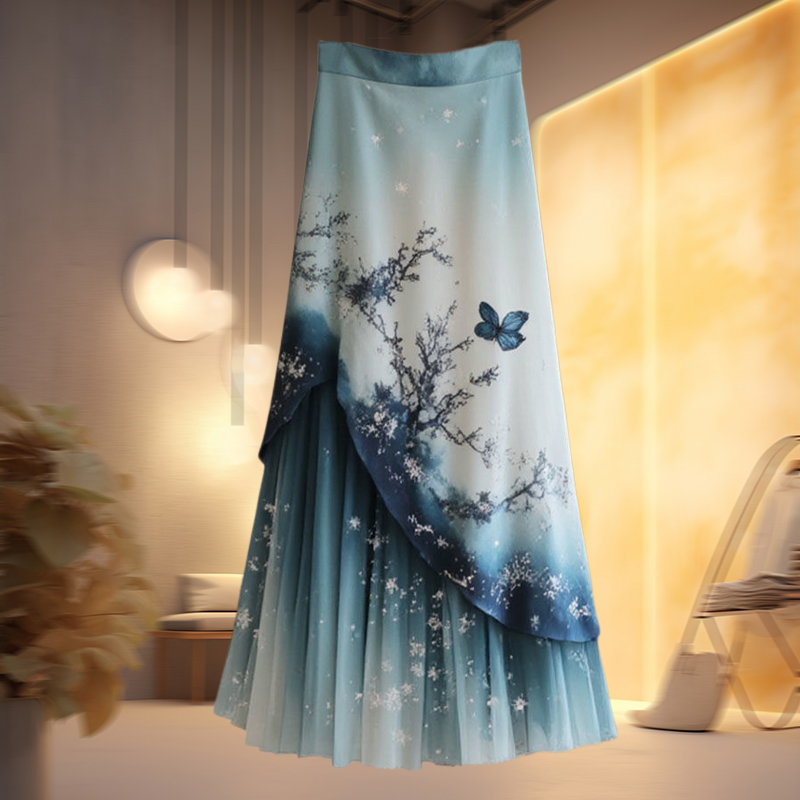 洋气复古印花半身裙女2025夏季新款时尚高级感漂亮超仙拼接A字裙