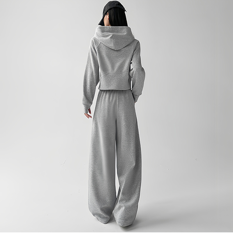 高含棉休闲运动套装女2025年秋冬新款百搭连帽卫衣阔腿长裤两件套