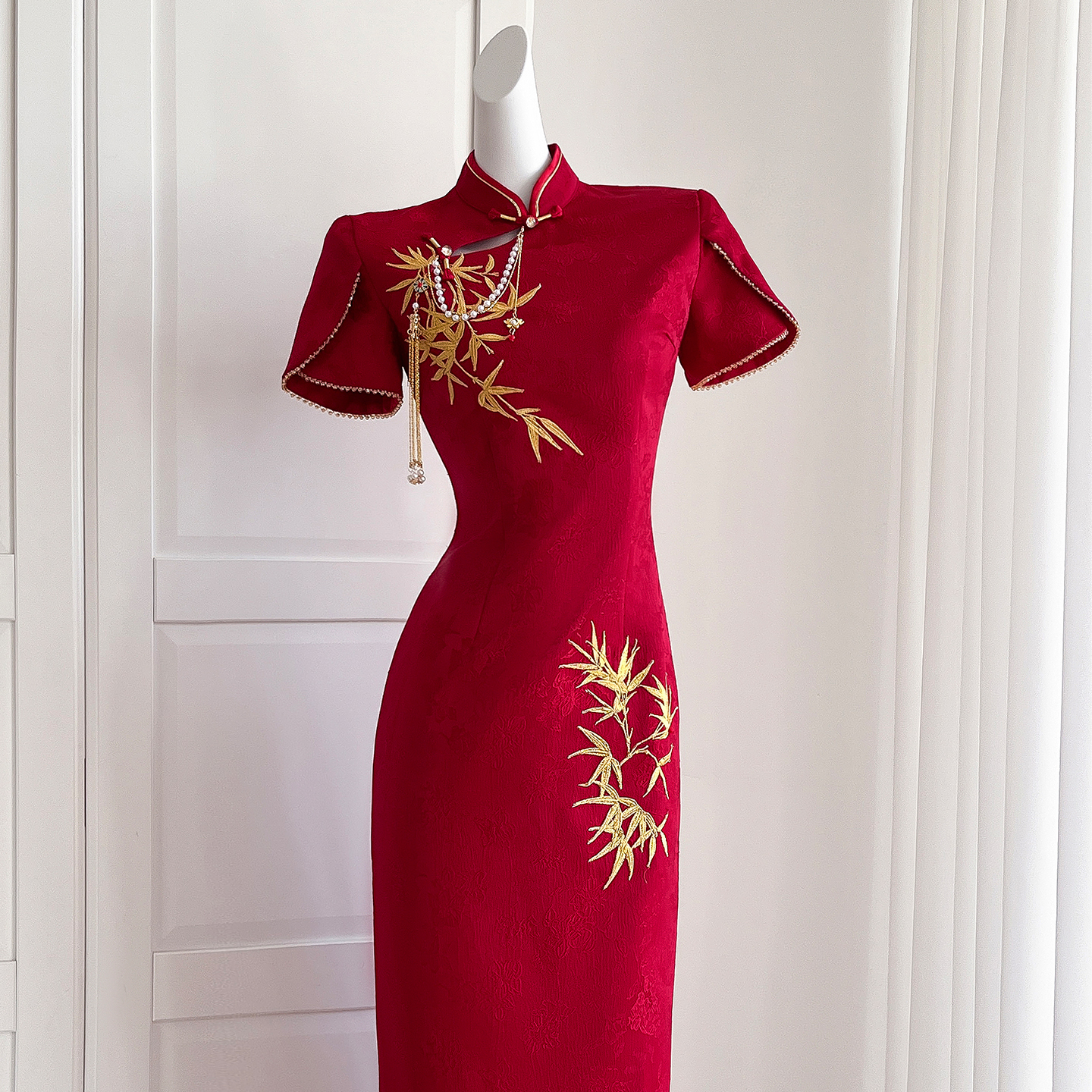 【月下兮-愿景】敬酒旗袍小个子订婚礼服连衣裙女红色旗袍