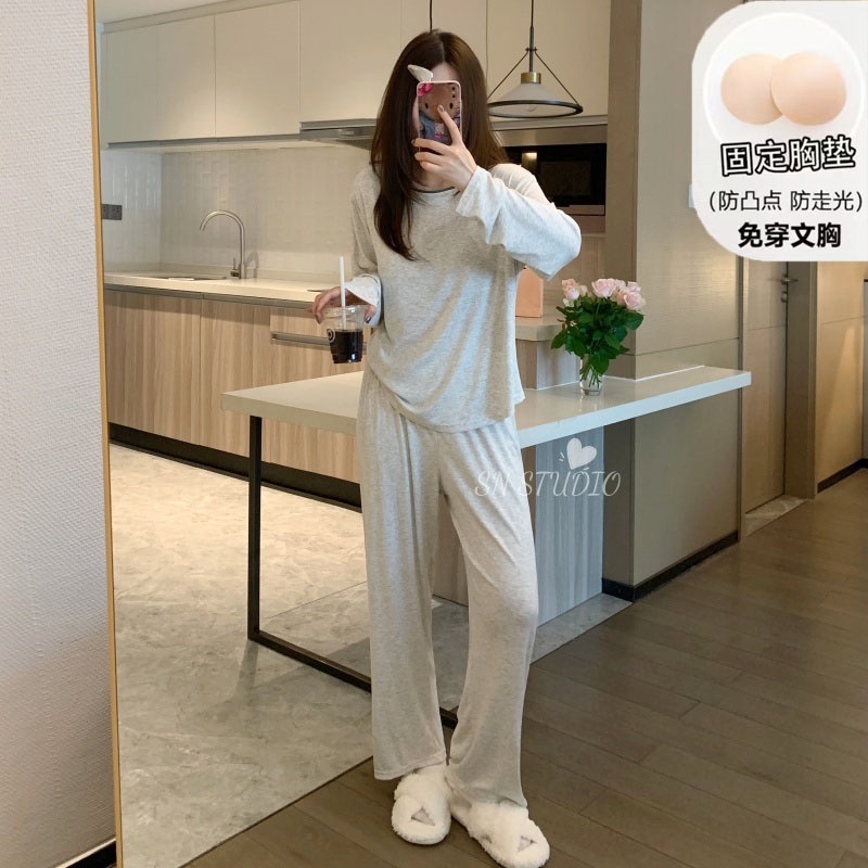 慵懒风带胸垫薄款纯色睡衣女春夏季2025新短袖亲肤舒适睡衣秋款女