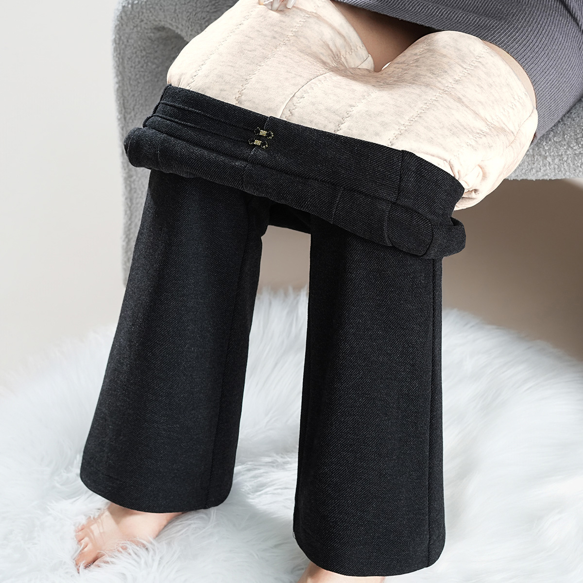 羊毛呢蚕丝棉裤女款爆款2025新款冬季外穿保暖加厚加绒裤子微喇裤
