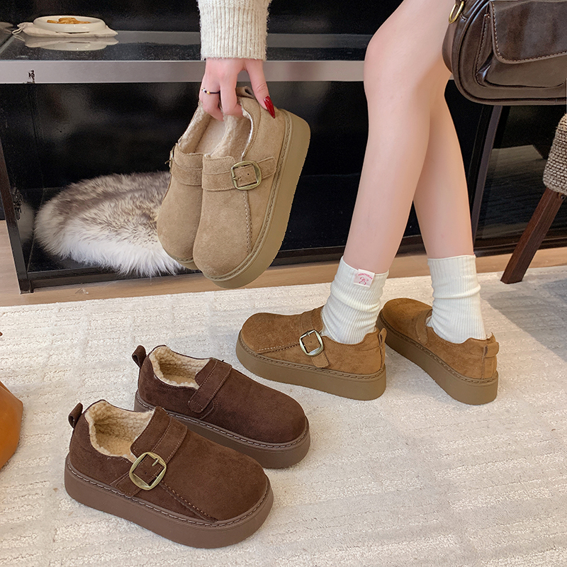 加绒加厚勃肯鞋女款2025冬季新款及裸雪地靴网红爆款时尚保暖棉鞋