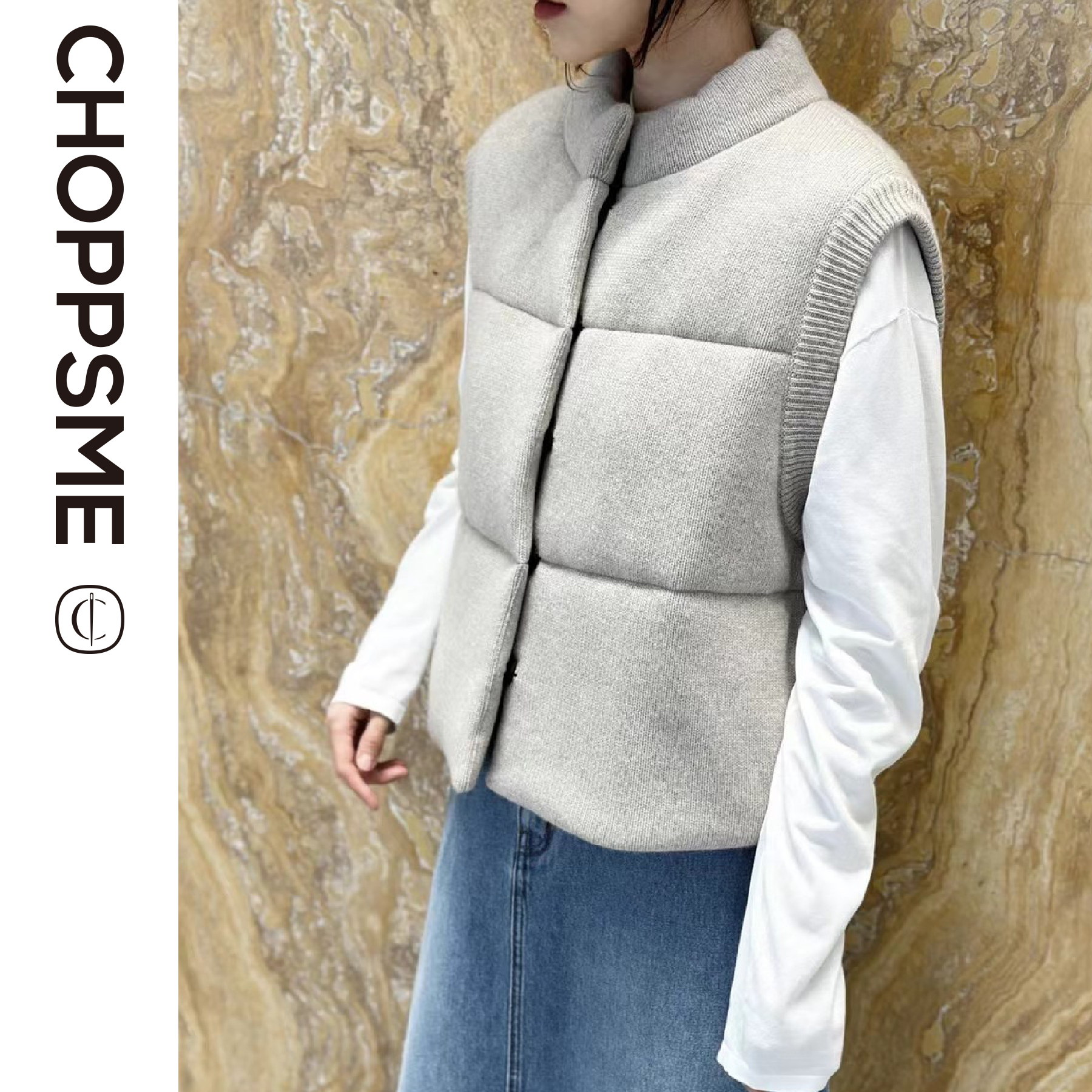 巧珀思｜10480羊绒羊毛针织面保暖夹棉马夹时尚秋冬立领马甲坎肩