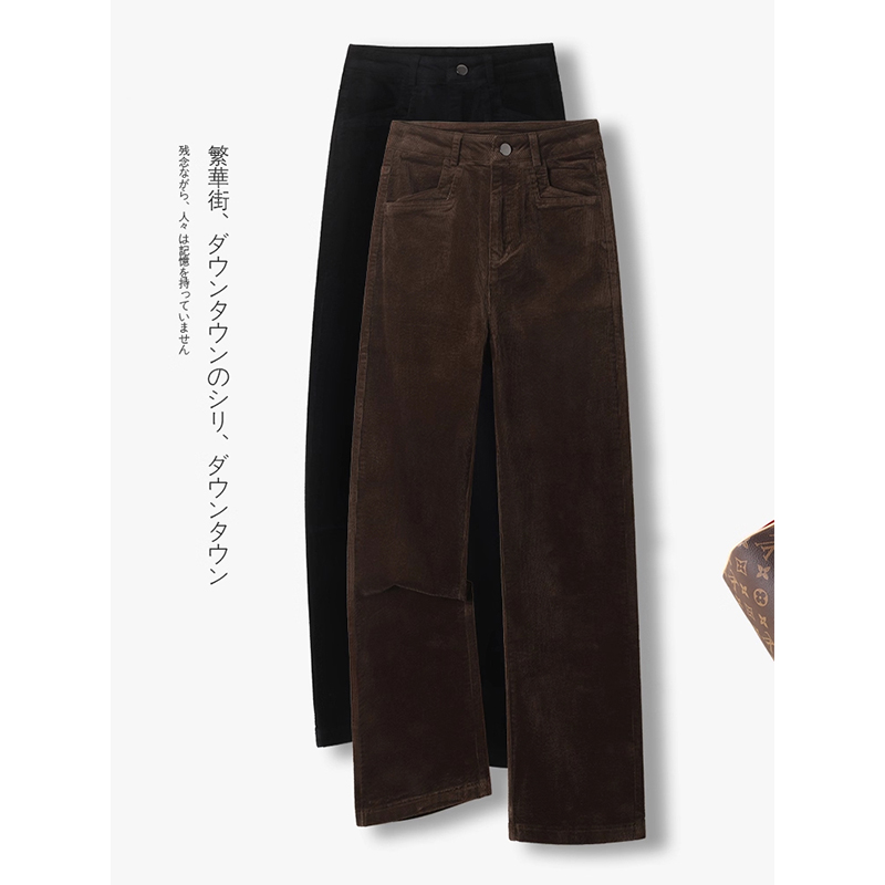 拉夏贝尔咖色直筒裤女2025秋冬季新款高腰显瘦时尚休闲窄版阔腿裤