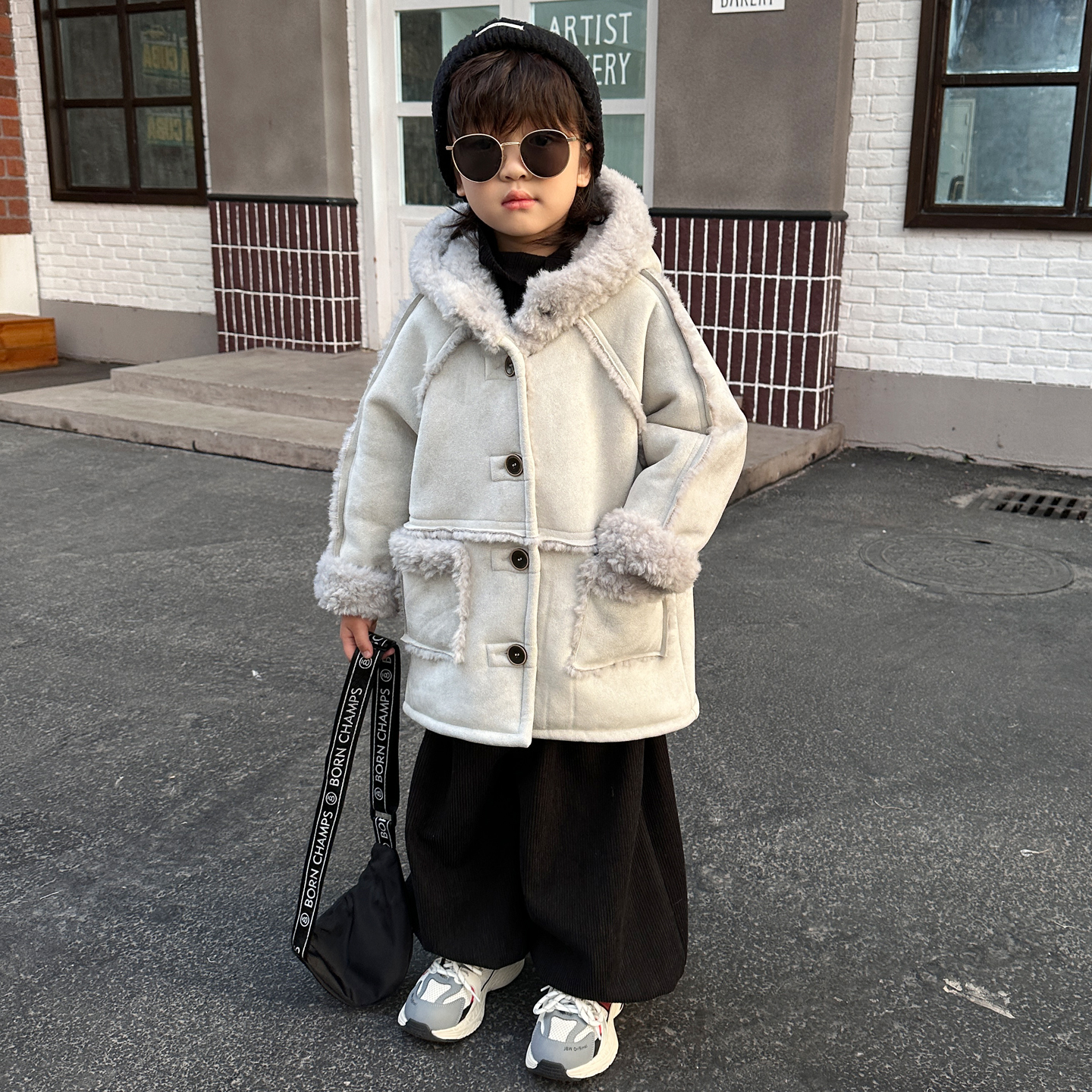 男童冬季加绒外套新款帅气宝宝皮毛一体中长款连帽加厚儿童洋气潮