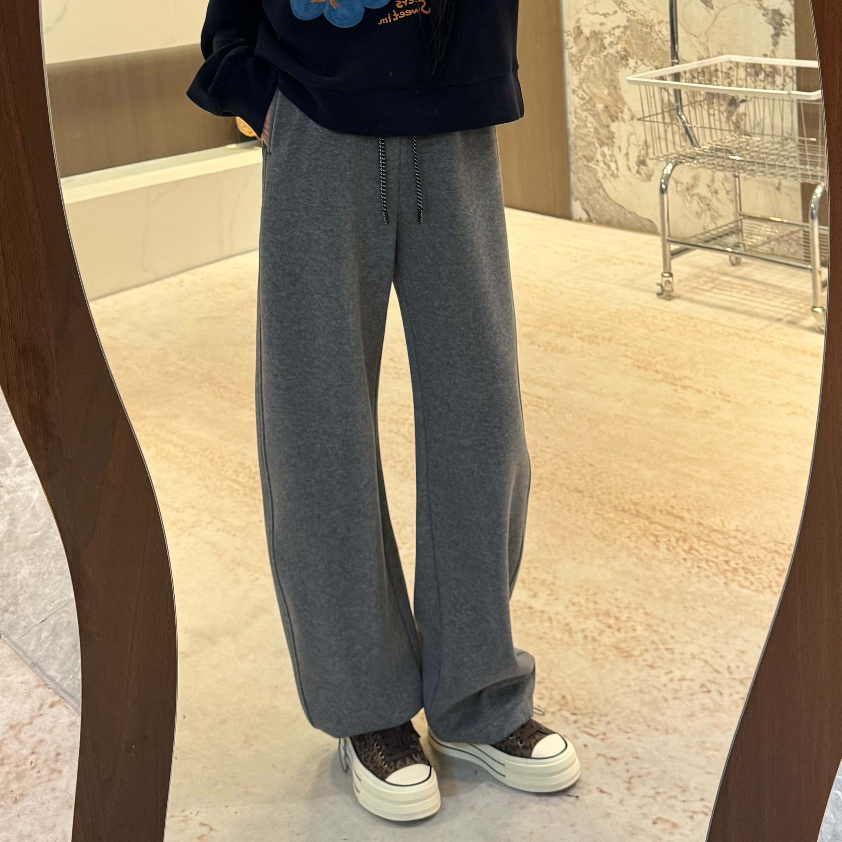 宿慕SUMU 韩版时尚加绒弯刀卫裤 10-1新品舒适宽松休闲长裤25361