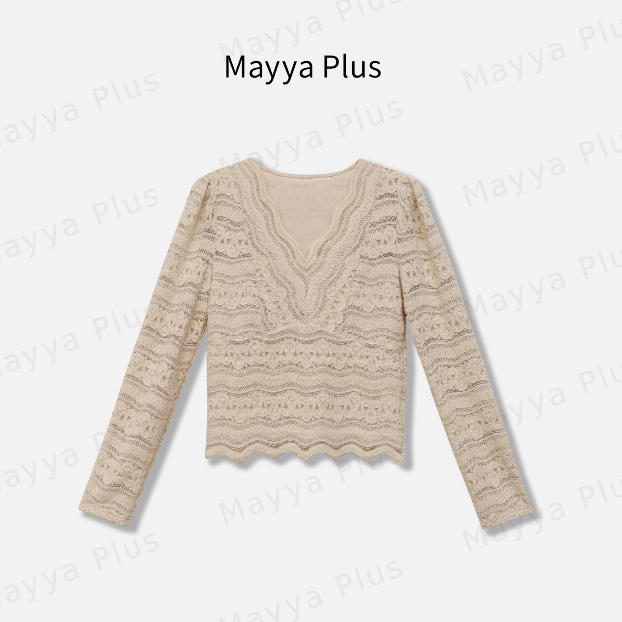 【秋日浪漫】Mayya Plus麦芽定制冷清系V领气质长袖T恤上衣32536568