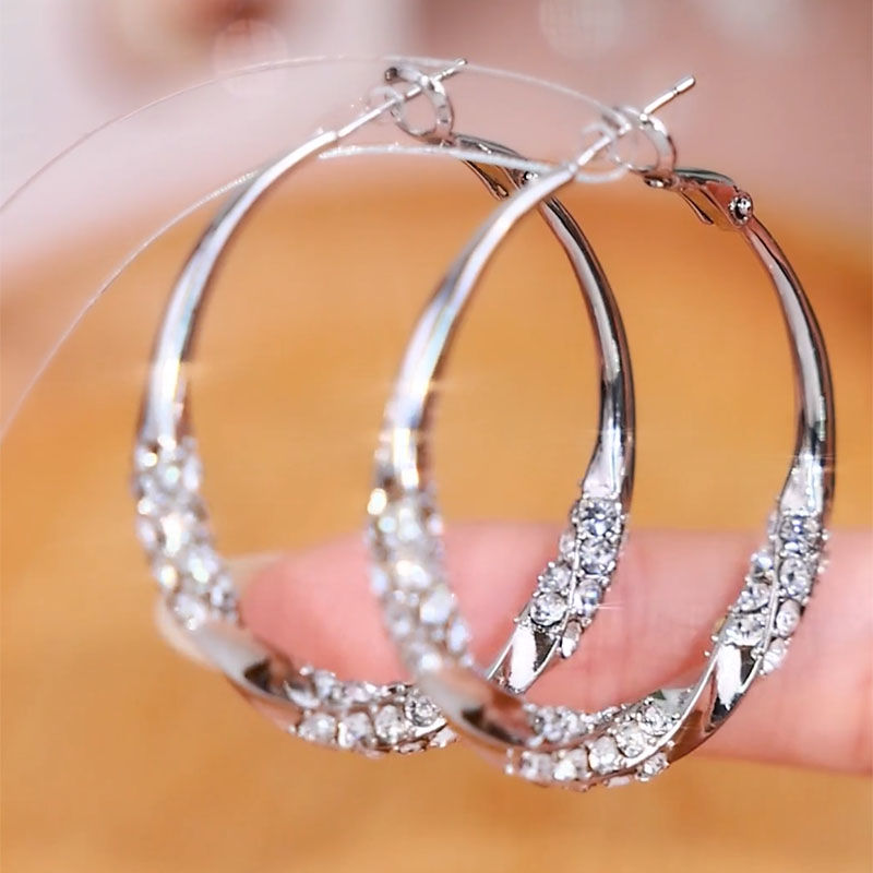 合金耳饰 耳钉港风镶钻大圈圈耳环新款爆款气质名媛夸张个性百搭