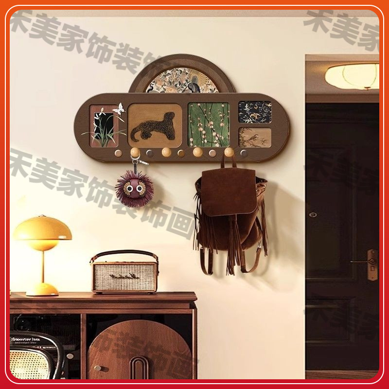 中古风洞洞板置物架造型墙入户玄关免打孔挂钩高级感装饰画654