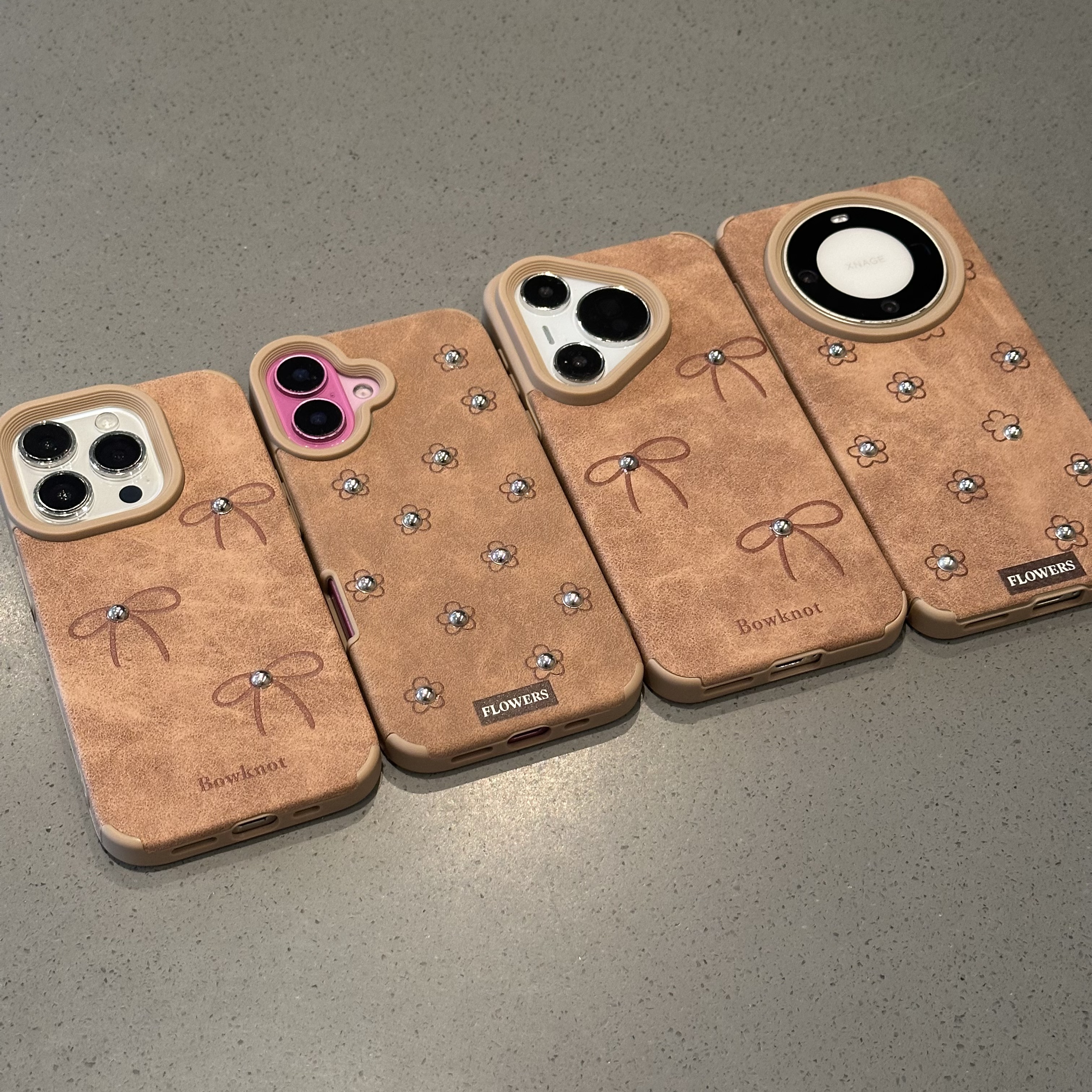 欧克里里棕色蝴蝶结适用苹果16手机壳iPhone17小米vivoppo华为P70