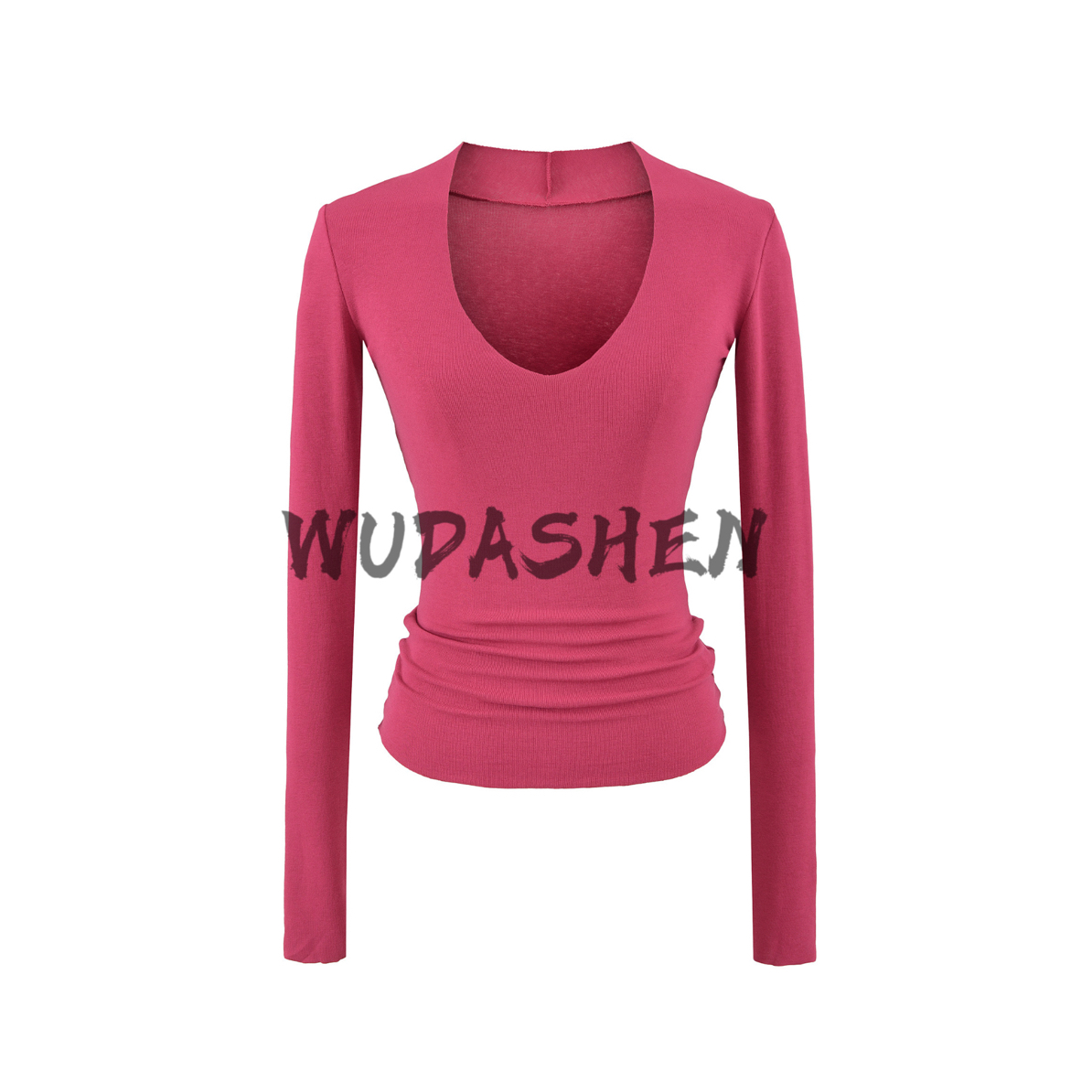 【你伍老板娘】“榛子奶霜”深v紧身马卡龙色紧身长袖T